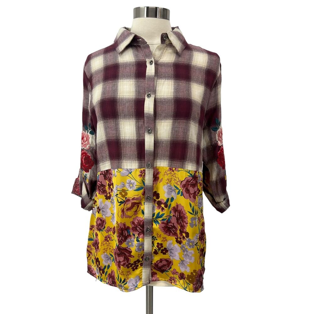 SAVANNA JANE Button Up Floral Print Top SZ SM